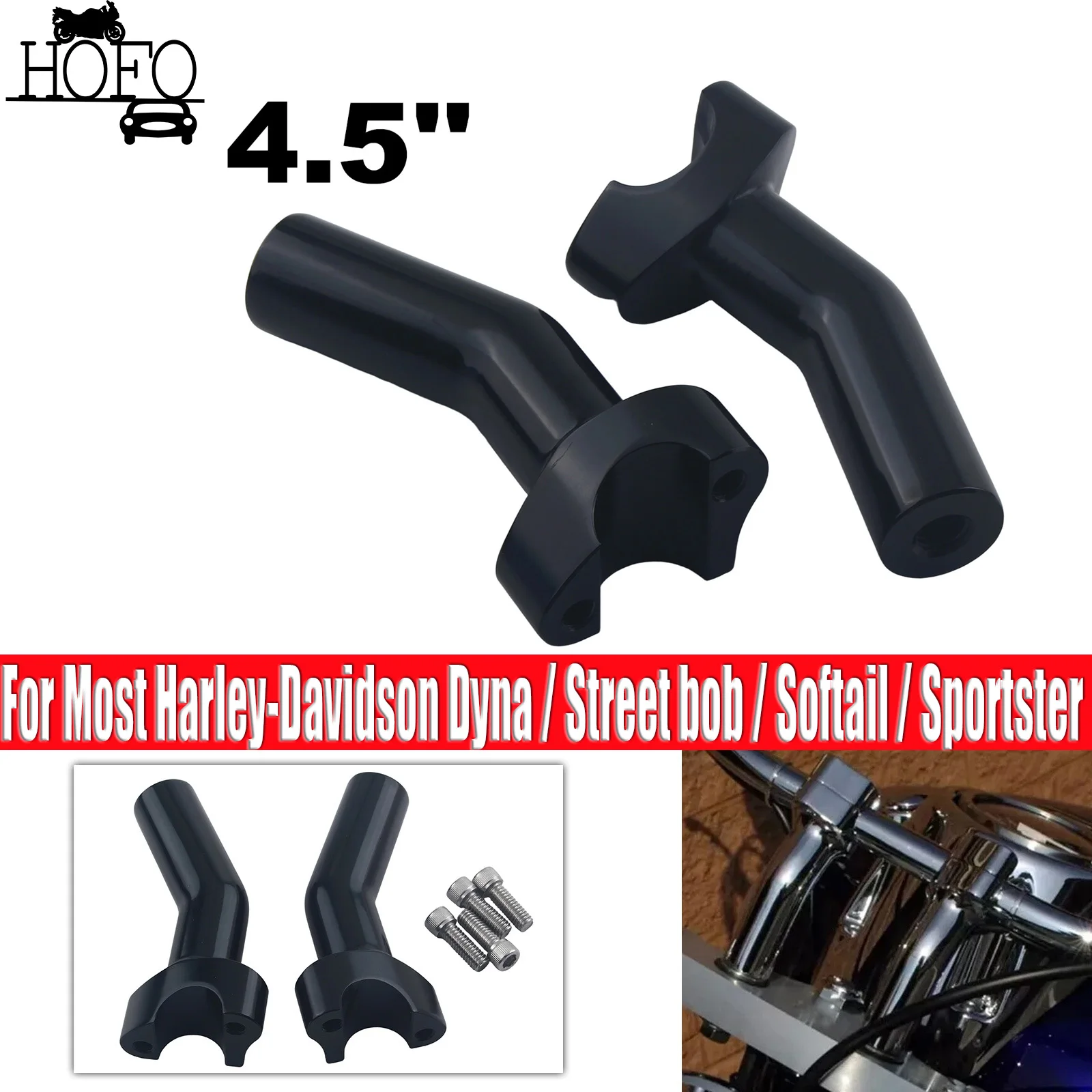 

For Most Harley-Davidson Dyna / Street bob / Softail / Sportster and Other Models 4.5" Handlebar Riser Top Clamp Mount
