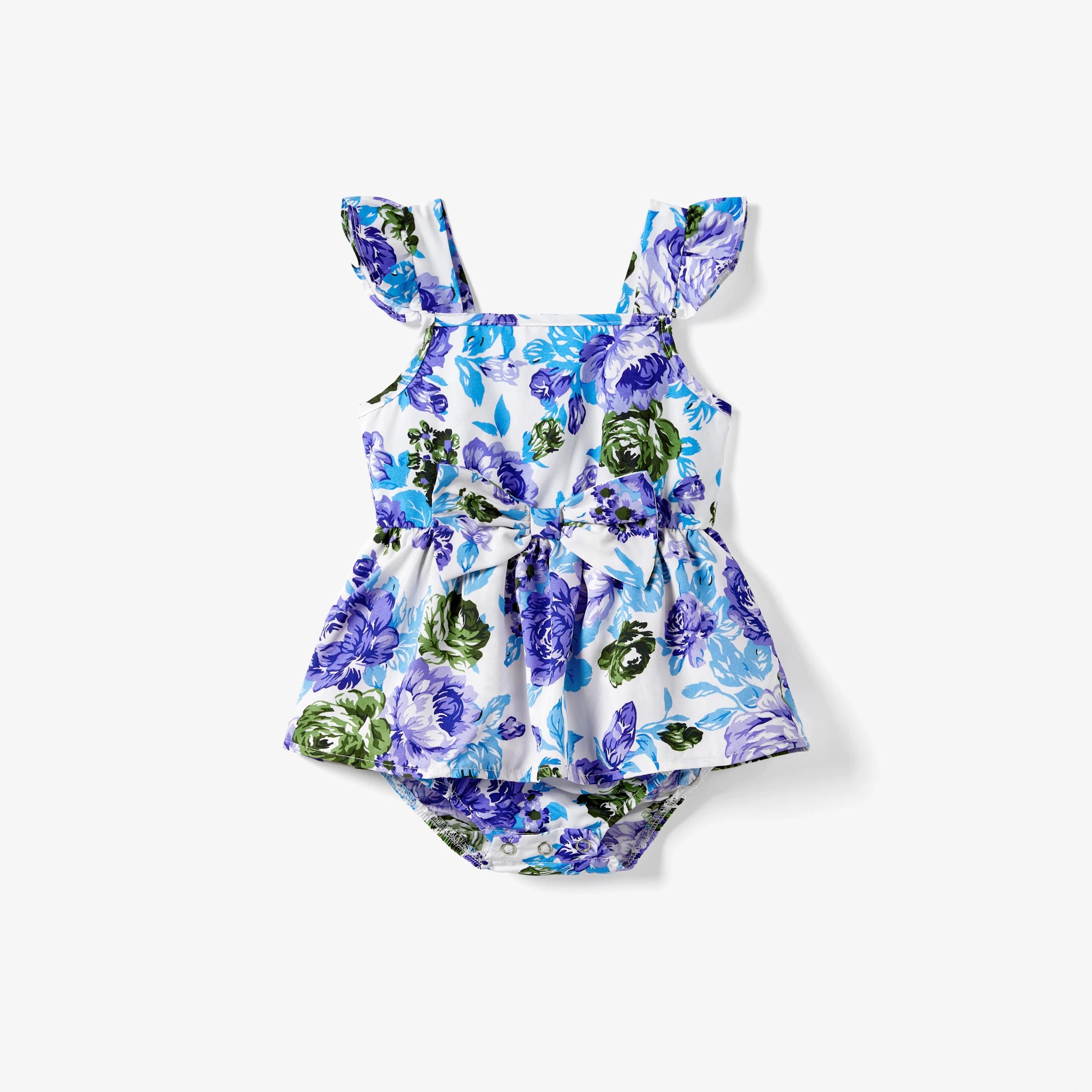 PatPat Mommy and Me Purple Floral Twist Knot Tie Back Strap Dress