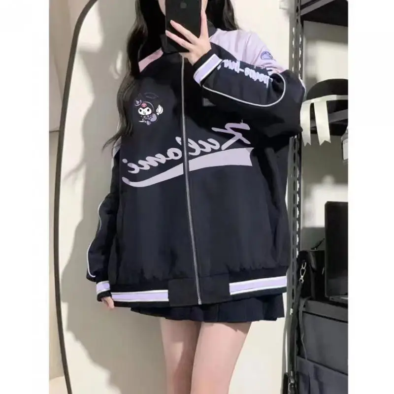 Kawaii Sanrio Coat Anime Kuromi Girl Motorcycle Assault Suit Leisure Loose Y2K Coat Sweet Hot Girl Motorcycle Clothing Gift