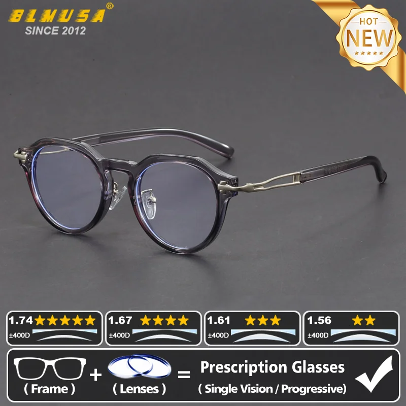 

BLMUSA Fashion Progressive Prescription Glasses Men High Quality Round Myopia Eyeware Anti Blue Light Photochromic Eyeglasses