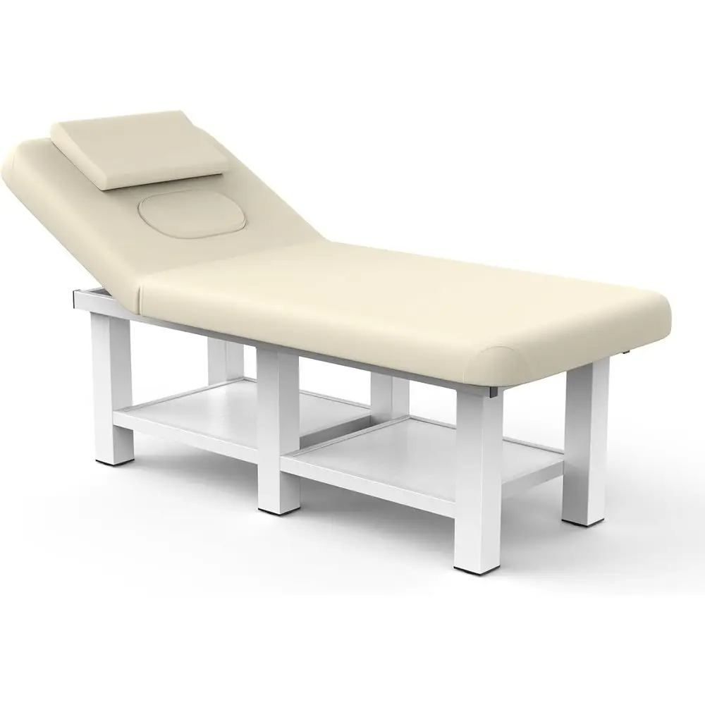 

Leather Massage Therapy Table, 31.5 Wide, 75 Long, Beige Grey, Integral Structure