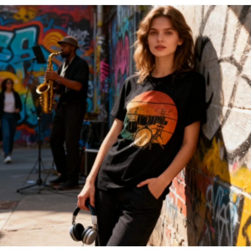 Cool Drummer Design for Women Drumming Drum Set Drummer T-Shirt