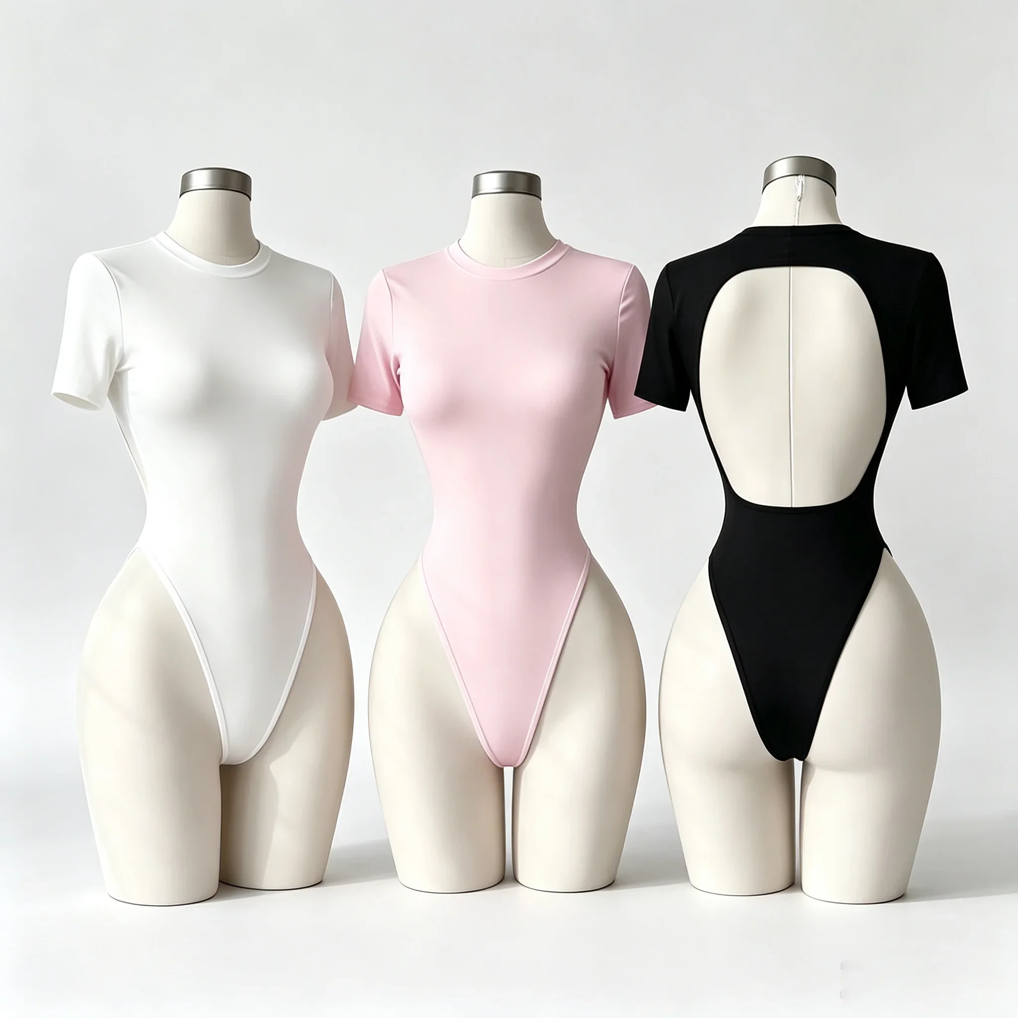 Body de manga corta básico de la marca QQ, para mujer, ideal para el verano, con cuello redondo, corte ajustado, estilo «romper», para uso urbano, de alta calidad, con espalda descubierta y muy cómodo.