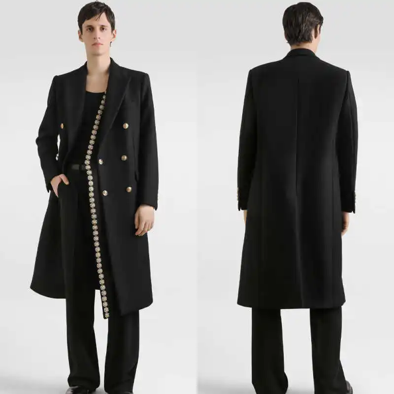 

Fashion Men Overcoat Double Breasted Peaked Lapel Chic Loose Streetwear Men Jackets Autumn Warm Commuting Customized