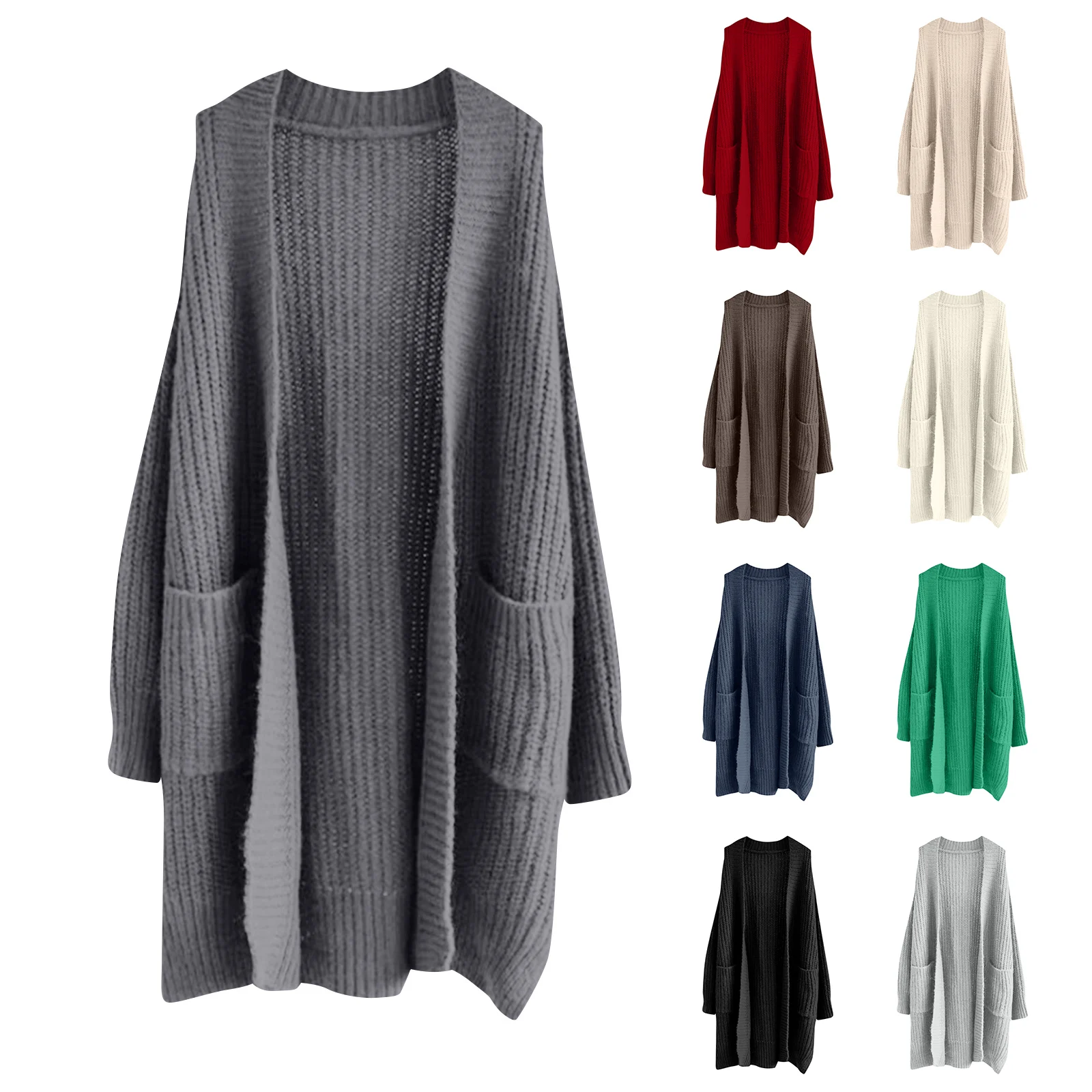 

Women's Causal Knitted Cardigan Coats Autumn Winter Solid Color Long Sleeved Knee Length Coat Lady Trend Medium Long Coat