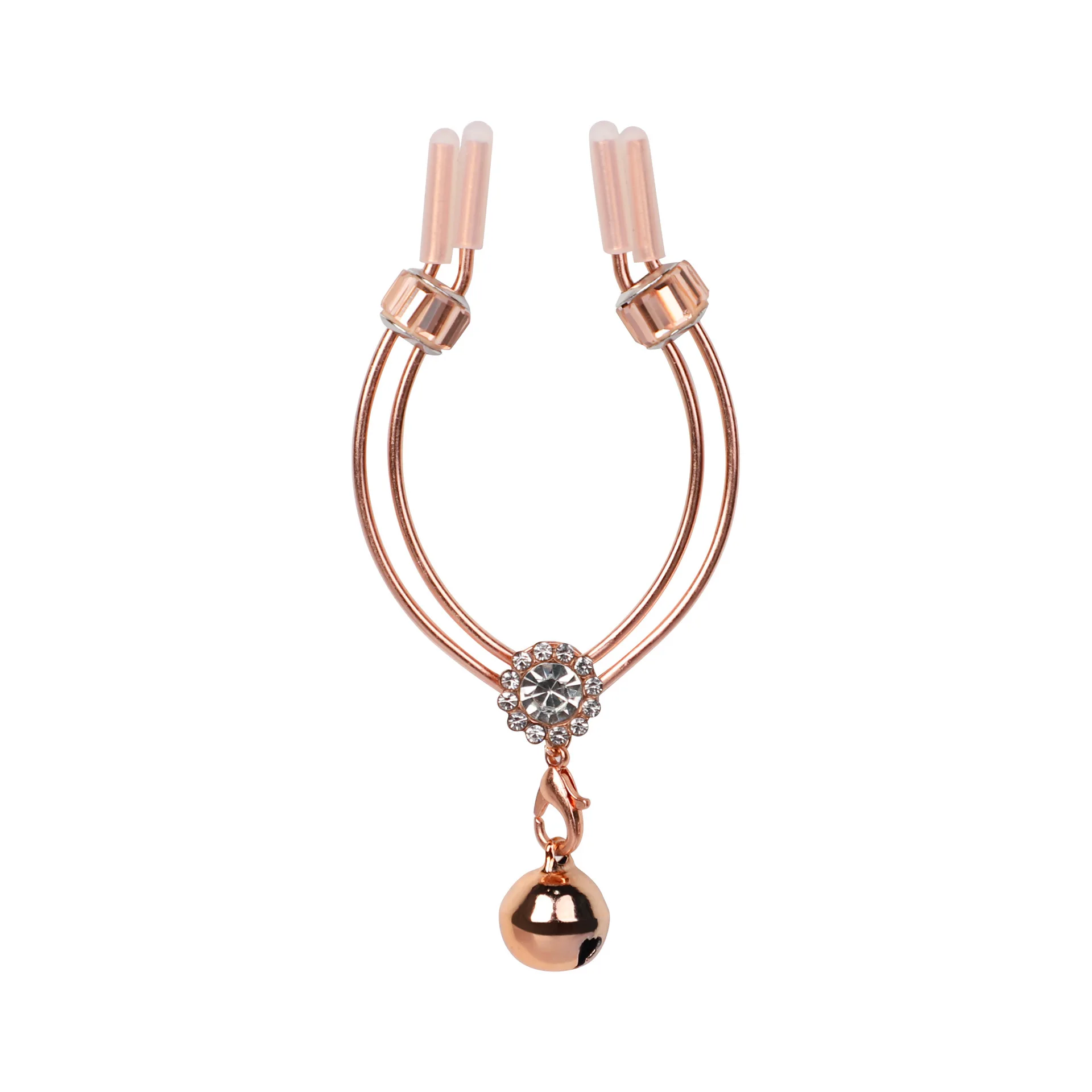Abrazadera ajustable para pezones y clítoris para mujer, con estimulador de campana, Clips para pezones de Metal de oro rosa, sujeción de Bondage para pechos, juguete sexual esclavo