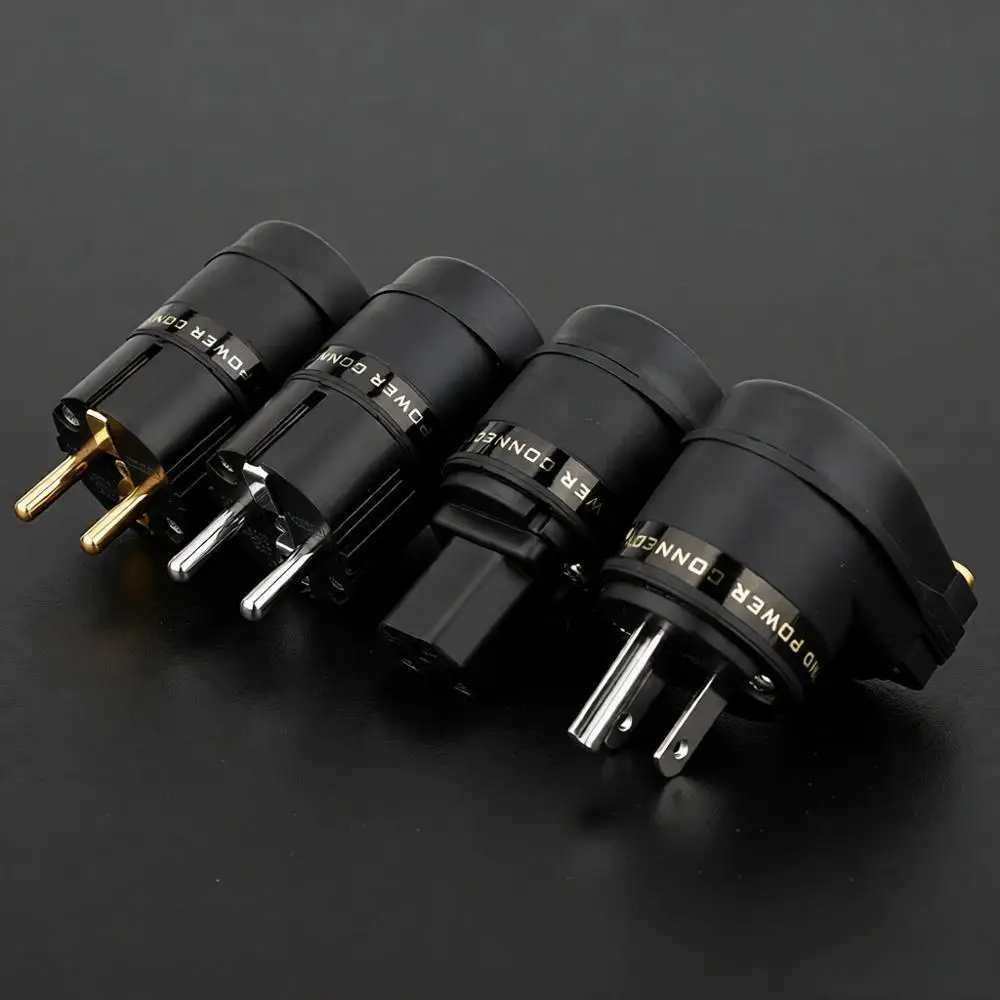 

HiFi Gold-Plated Rhodium-Plated EU/US Shucko Power Plug Mains Right-Angle Power Connector Adapter to IEC C13 Female Socket