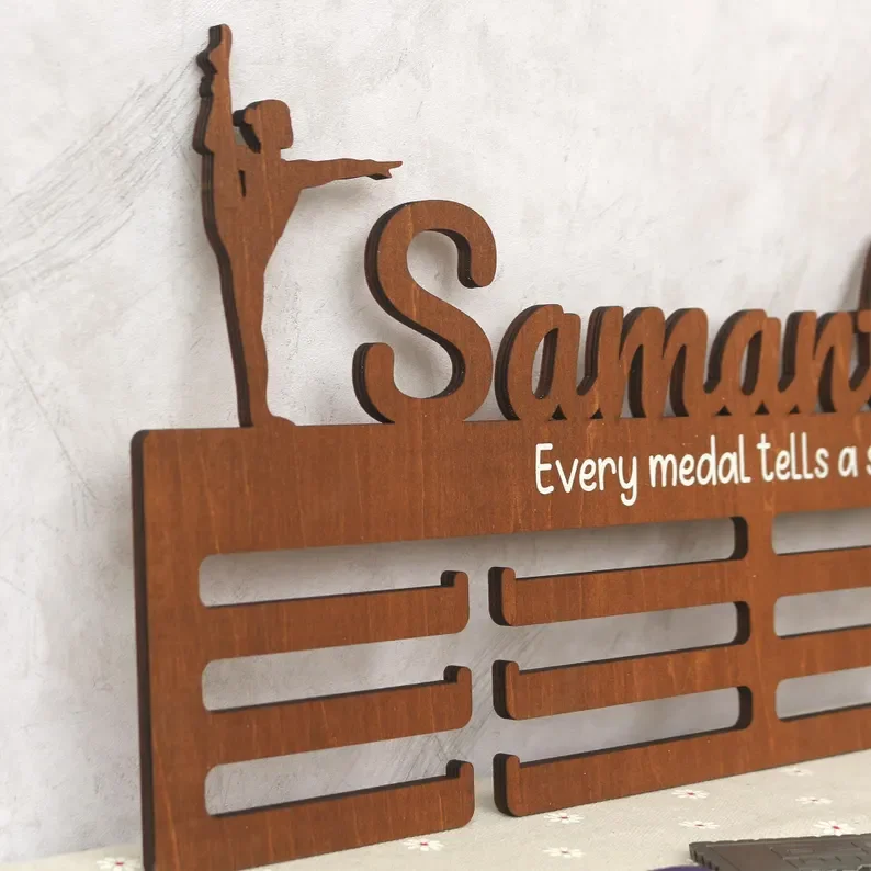 1pc Personalized Gymnastics Medal Hanger: Wooden Bedroom Wall Art,room decor,wall decor,bedroom decor,cheap room decor - view 5
