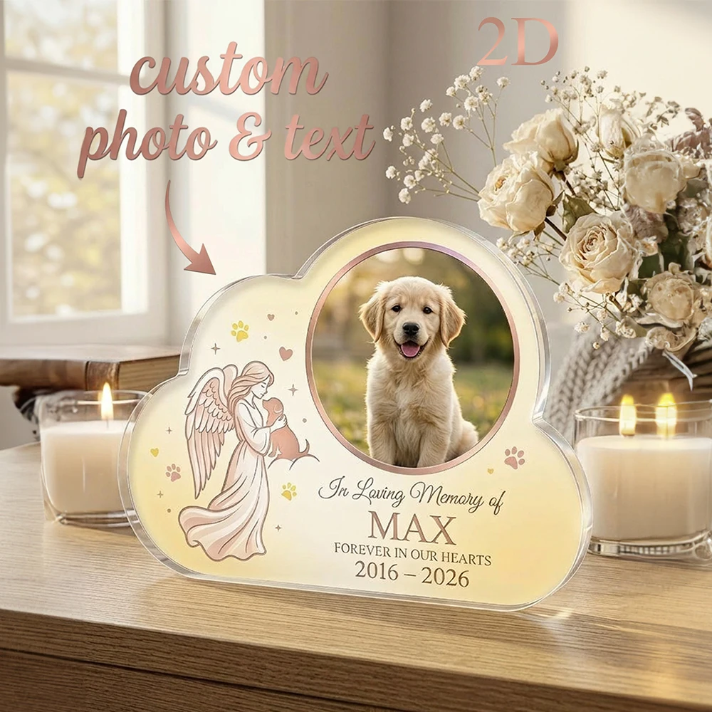 Custom Photo & Text,Cloud‑Shaped Acrylic Pet Memorial Plaque,Desktop Ornament,Pet Loss Keepsake,Sympathy Gift,Memorial Day