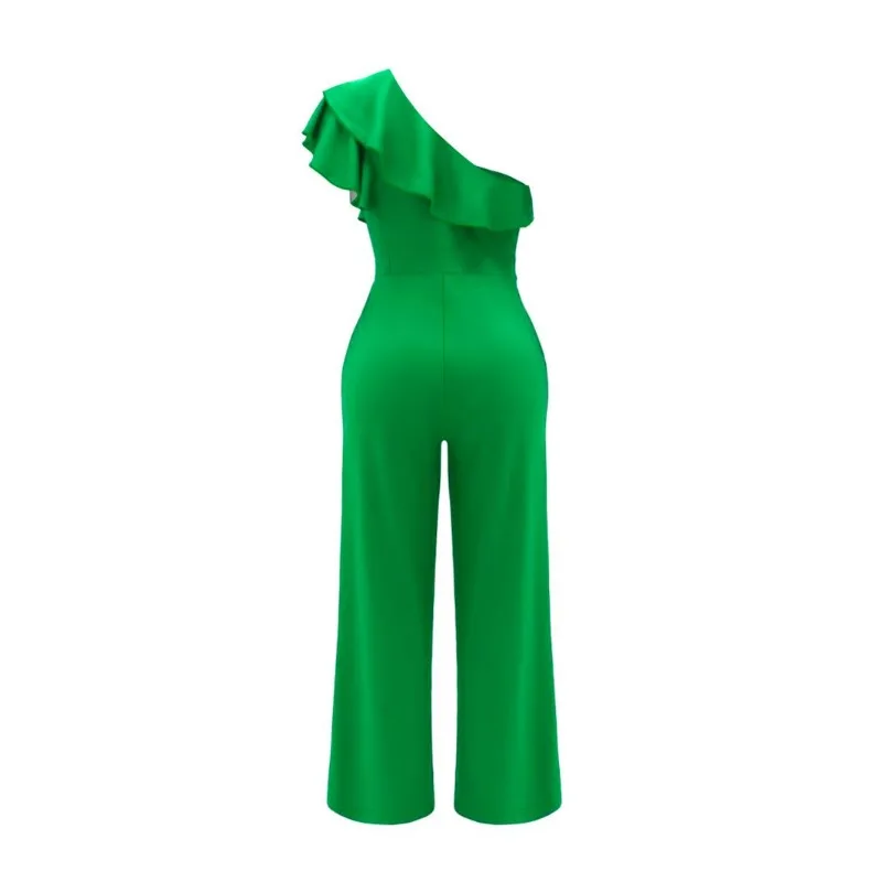 Cross-Border Women's Clothing European and American Elegant Women's Clothing Jumpsuit One Shoulder Ruffled One-Piece Jumpsuit