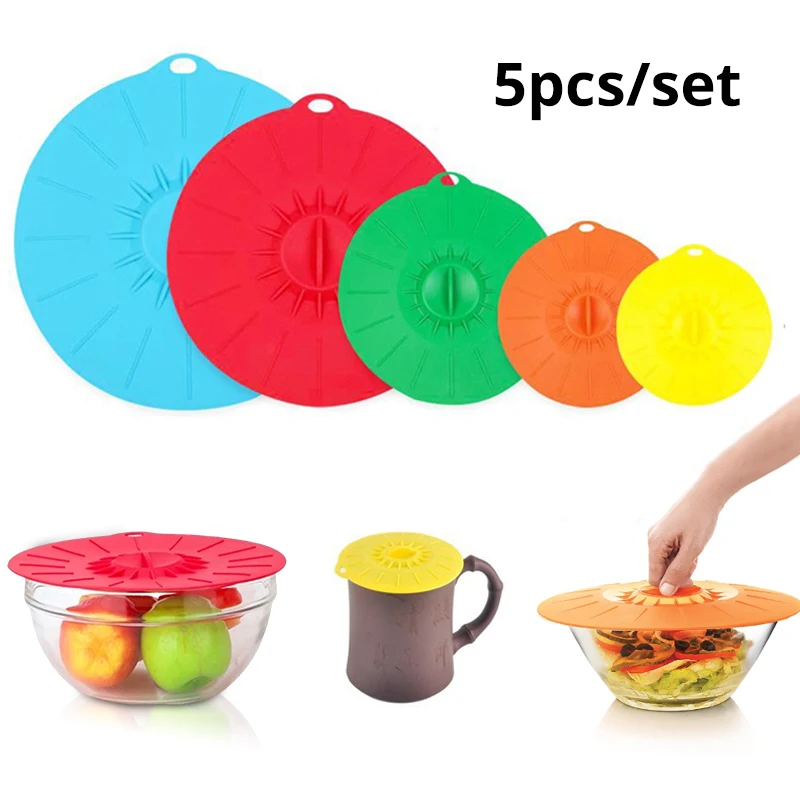 5pcs Environment-friendly Preservation Cover Food Ftorage Can Be Used For Refrigerators Microwave Ovens Spill Proof