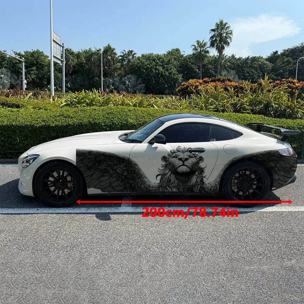 2pcs Trendy Ink Wash Lion Ink Splash Car Side Wrap, Self-Adhesive PVC Waterproof & Scratch-Resistant Sticker, Car Accessory Gift