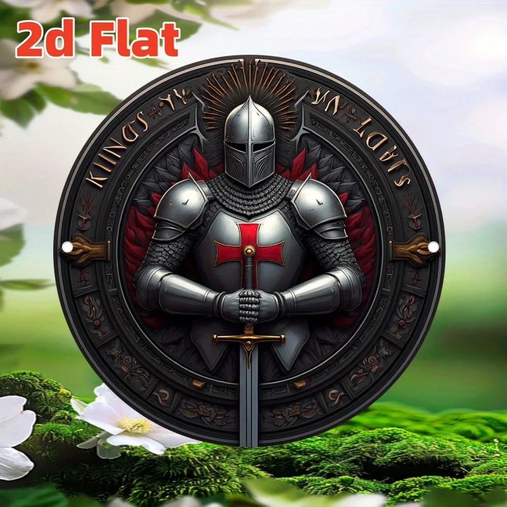 Crusader Knight 2D Flat High Definition Metal Wall Art Sacred Heart Red Cross Medieval Armor Sword Religious Valor Bravery Vinta - view 4