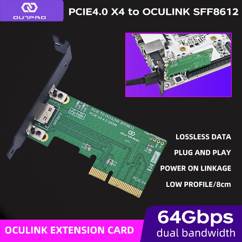 

Карта расширения OUTPRO Oculink PCIe4.0 X4 к SFF 8612, низкопрофильный кронштейн для корпуса METALFISH T10/док-станции OcuLink GPU