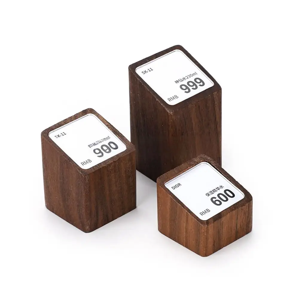 

Multi-size Price Tag Holder Acrylic Window Kahki Coffee Acrylic Label Stand Sign Holder Wood Base Name Card Tags Holder