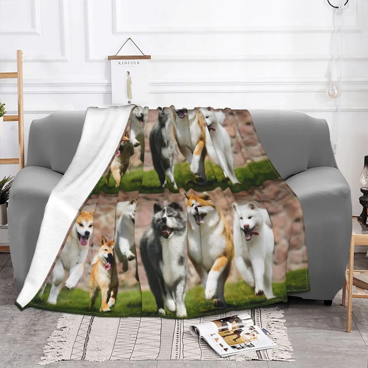 Japanese Dogs Akita Shiba Inu Hokkaido Blanket Flannel Gift for Animal Dog Lover Soft Throw Blanket for Sofa Bedspread