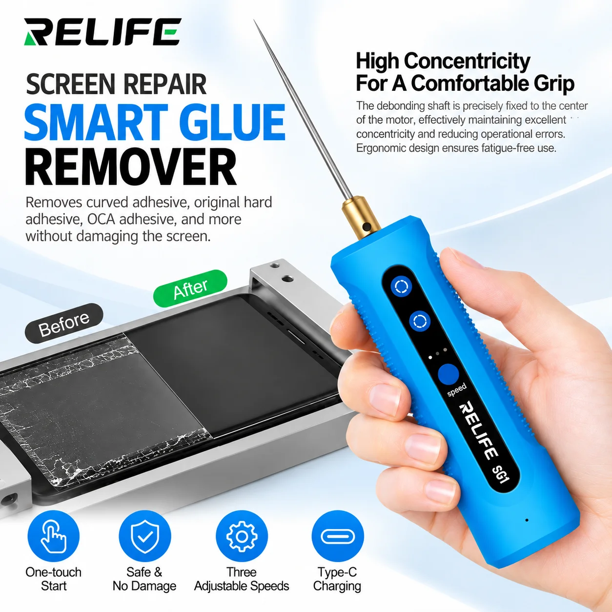 RELIFE SG1 Intelligent Gear Glue Remover Curved Screen Hard Adhesive Cleaning Tool for Phone Screen Repair