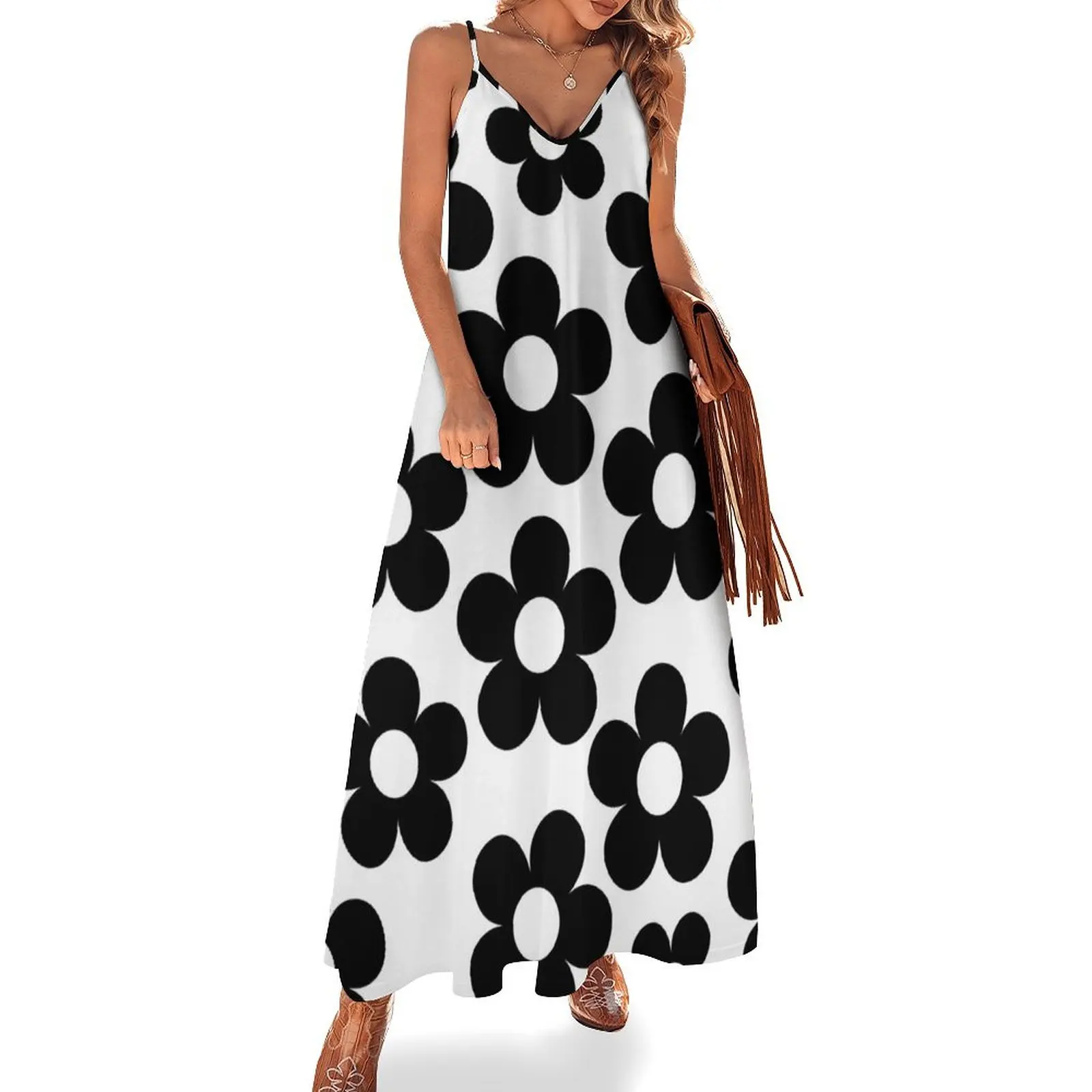 

Black and White Flower Blossoms Sleeveless Long Dress women's clothing summer 2025 novelties Women's dresses Dress