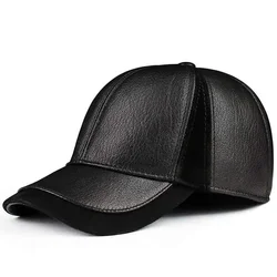 Sheepskin Baseball Cap Black Real Leather Mens Snapback Outdoor Warm High Quality Adjustable Men Autumn Winter Hat