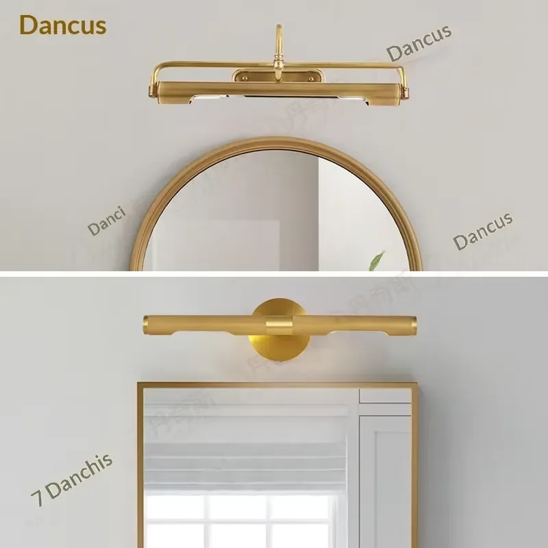 Modern All Copper Wall Mounted Mirror Cabinet with Energy Saving Light Moisture Proof Bathroom Entrance Lighting Fixture for