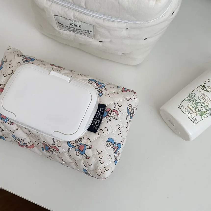 Korean Quilted Tissue Pouch Rabbit Car Organizer Angel Wipes Case Ins Style Hanging Dispenser Stroller Travel Wet Wipe Holder