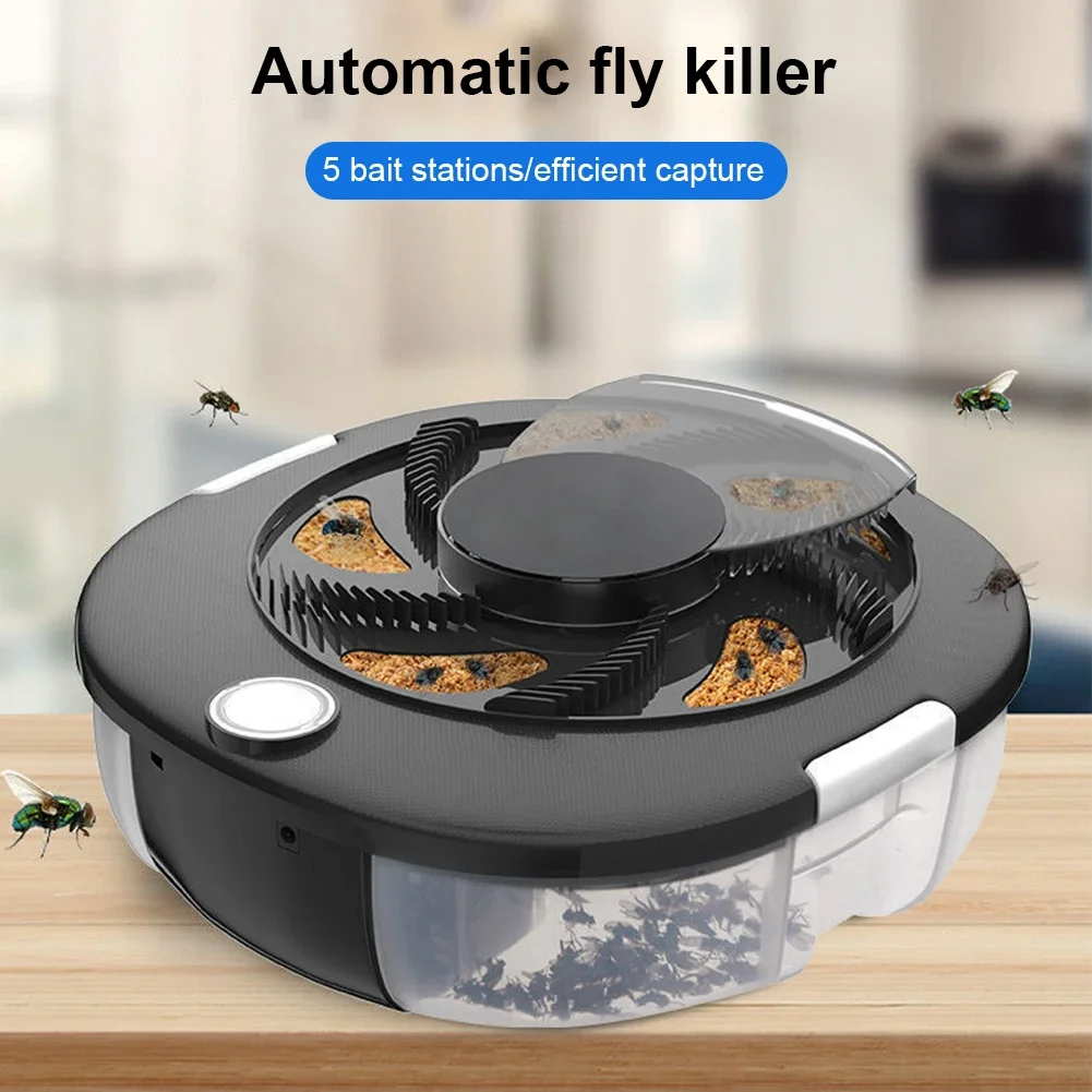 Upgraded Automatic Flycatcher USB Electric Fly Trap with Baits USB Power/Rechargeable Fly Killer Outdoor Pest Catching Tool