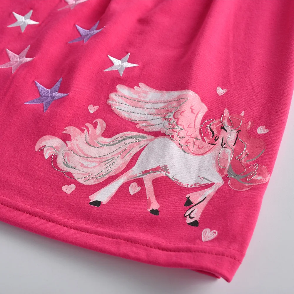 VIKITA Girls Flare Sleeve Autumn Spring Dress Kids Licorne Print Striped Dress Girls Cotton Casual Daily School Straight Dresses — zdjęcie 5