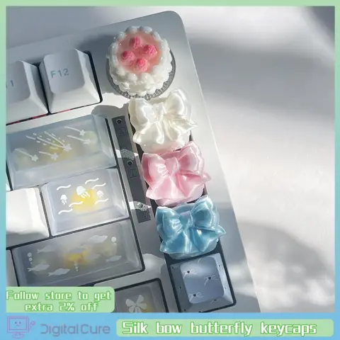 Silk Bow Butterfly Customized Keycaps for Mechanical Keyboards 1pc Silk Satin Personalized Cute Computer Keyboard Accessories