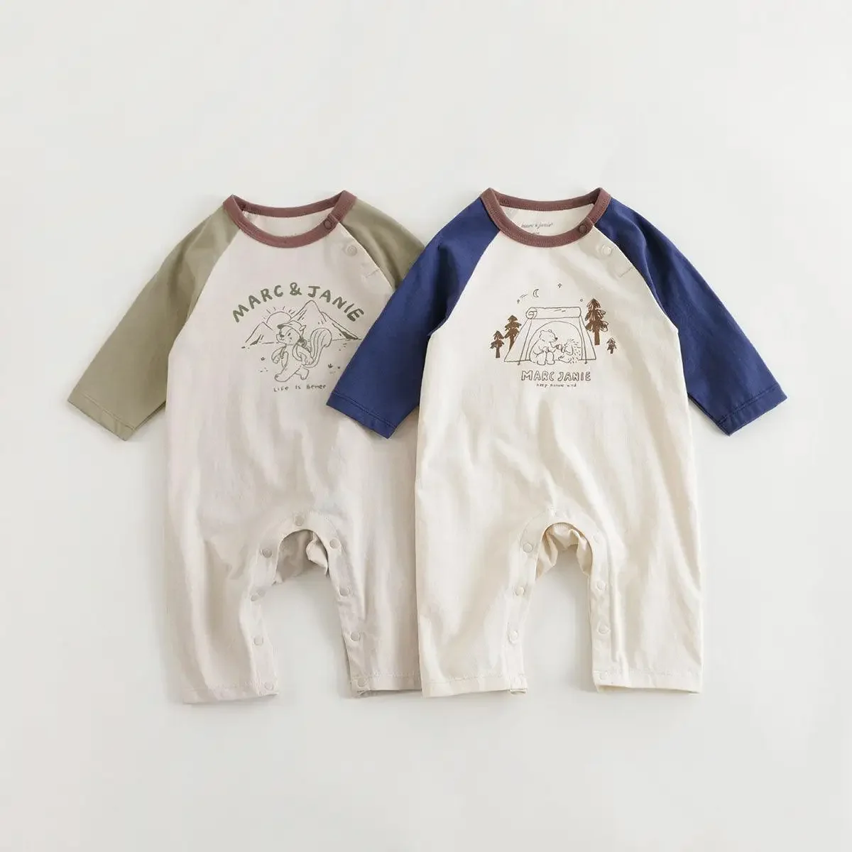 

MARC&JANIE Baby Boys Girls Cotton Outdoor Style Bodysuit Baby Bear Doodle Crawling Suit for Spring 240127