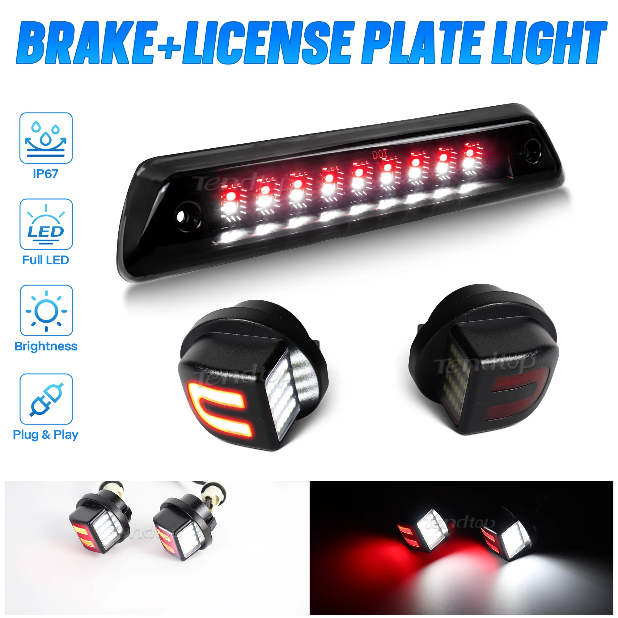1PC LED Third Brake Light 2PC License Plate Lamp For Ford F150 2009-2014 High Mount Stop light OEM# AL3Z13A613E