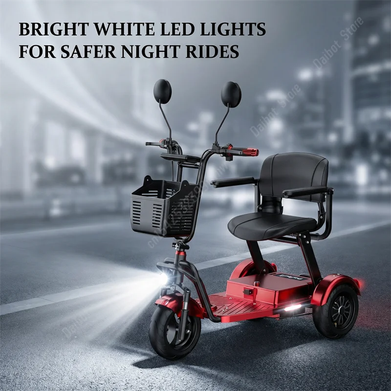 Elektrisches Dreirad, leicht, faltbar, Mini, für Senioren, 48V 20Ah, leistungsstarker Elektroroller, 3 Räder, 1000W, für Damen, Rot, Schwarz – Detail 4