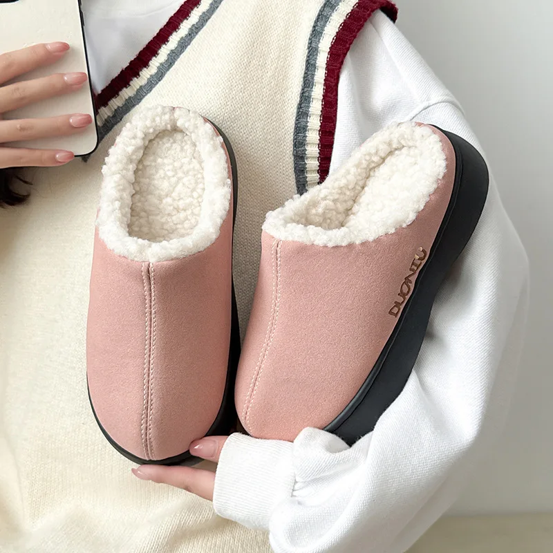 Winter Couple Closed Toe Slippers, Plush Fleece Lined Cloud Comfort, Non-Slip Durable Indoor Home Shoes view 4