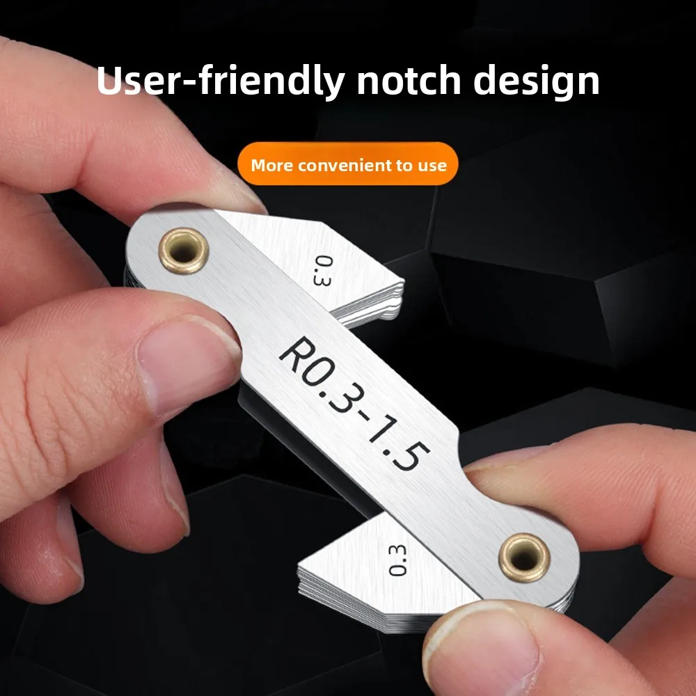 الفولاذ المقاوم للصدأ مقياس نصف القطر R0.3-1.5/R1-7/ R7.5-15/ R15.5-25 المسمار الملعب نصف القطر فيليه غيج قوس أداة قياس #4