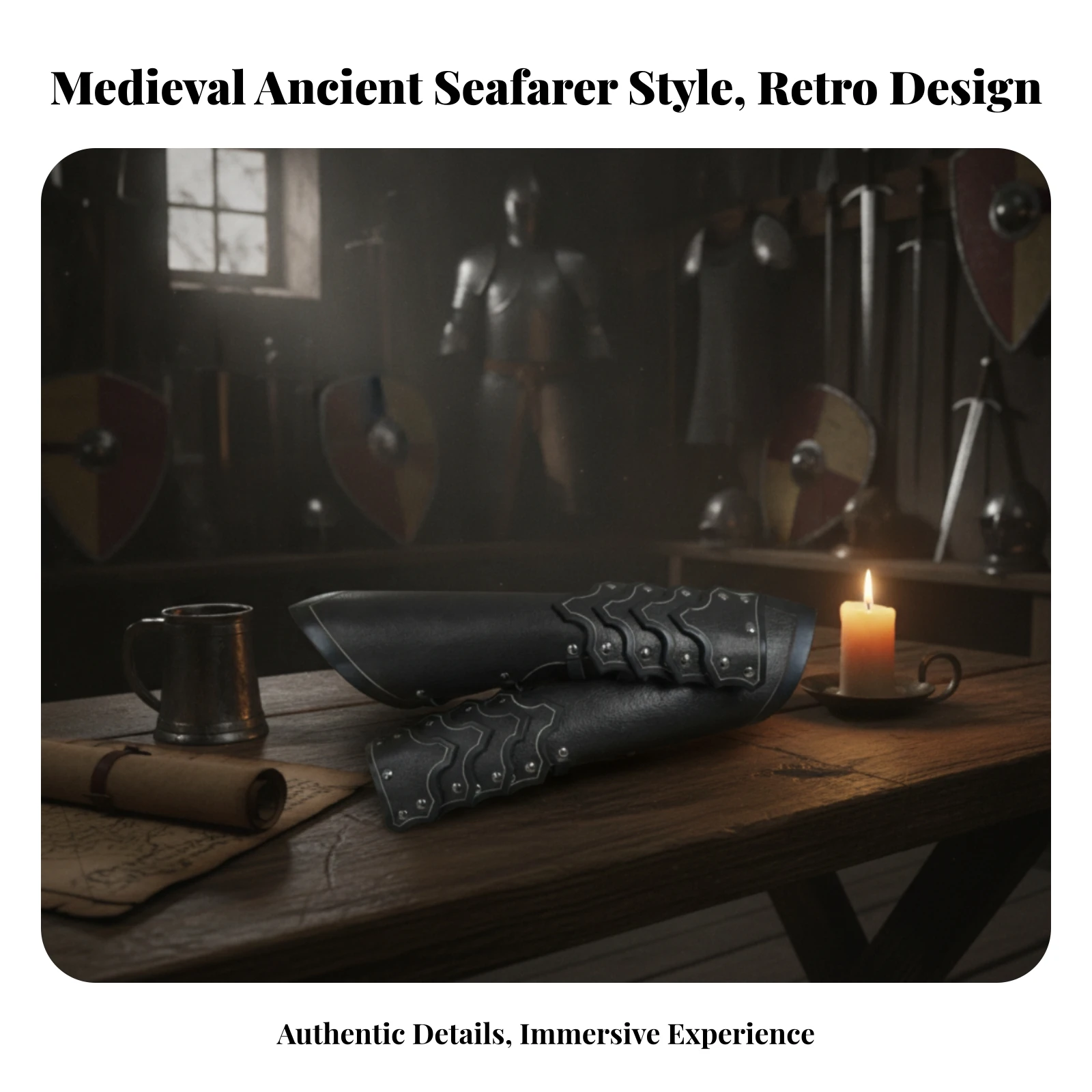 2 Pieces Forearm Armor Tapered Cosplay Arm Bracer Vambraces Studded Warrior Arm Guards Black