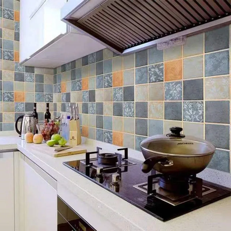 DIY Kitchen Furnitur Vinyl Cabinet Oil Proof Wall Stickers Self Adhesive Papel De Parede Bathroom Tile 3D Waterproof Wallpaper