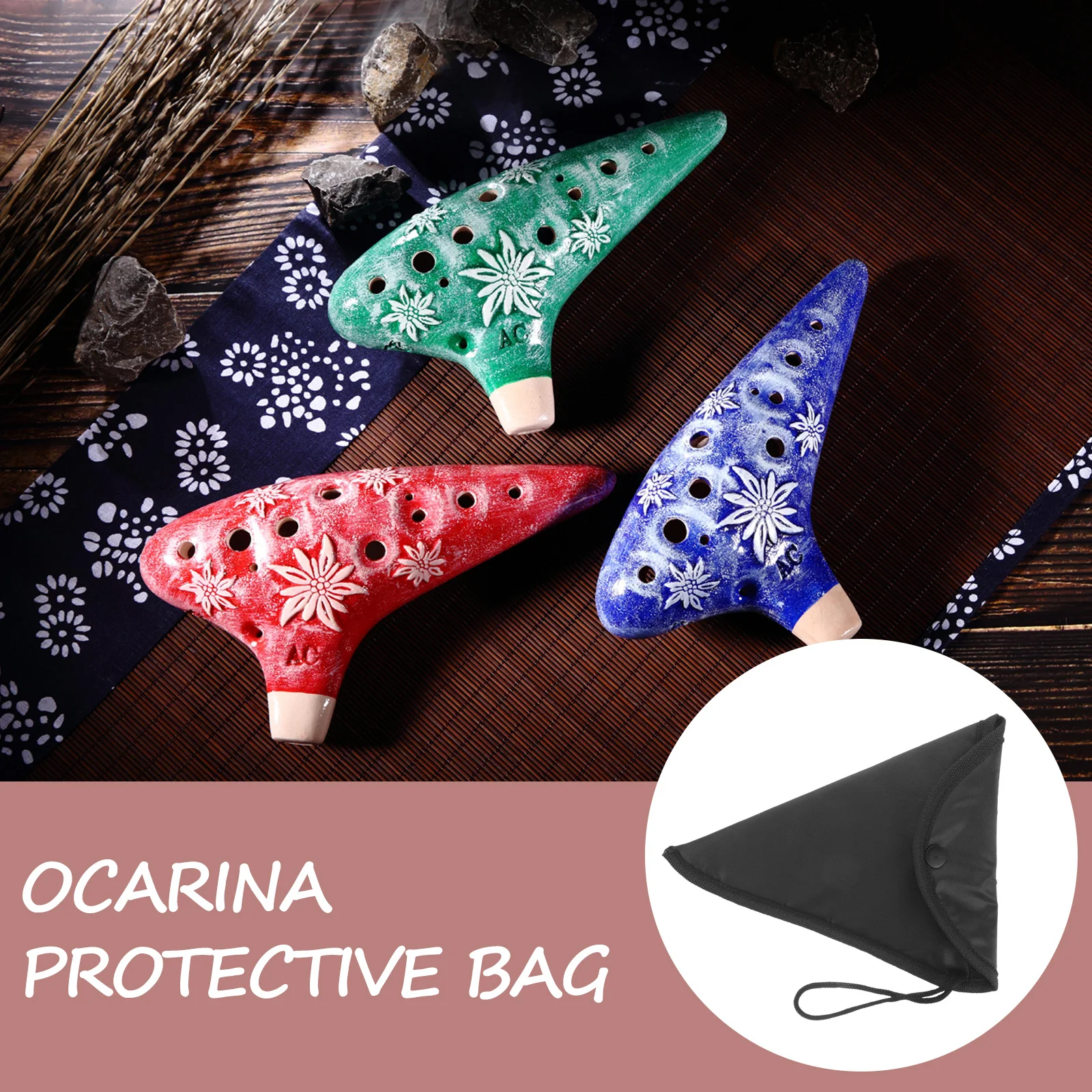

3Pcs 12 Holes Ocarina Bag Portable Storage Protective Lightweight Sturdy Fabric Material Easy Open Close Ocarina Protector