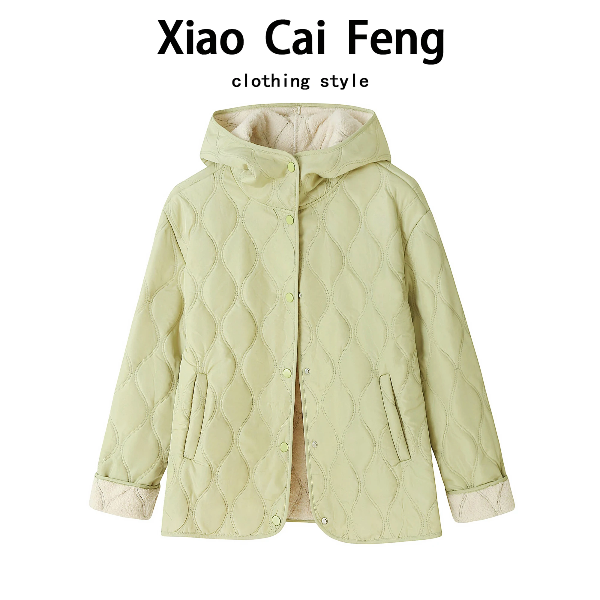 

Легкий стеганый джет, женский осенне-зимний модный хлопковый топ с капюшоном и ромбовидным узором на подкладке из меха ягненка, модный