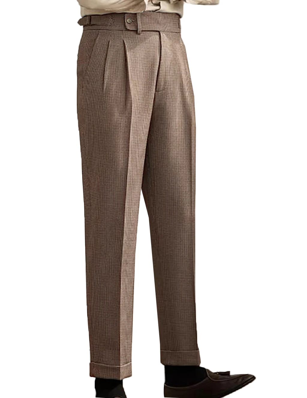 بنطلون رجالي بريطاني عالي الخصر بنطال مستقيم الساق للأعمال الإيطالية بنطلون ريترو هومبر بنطلون اجتماعي أنيق