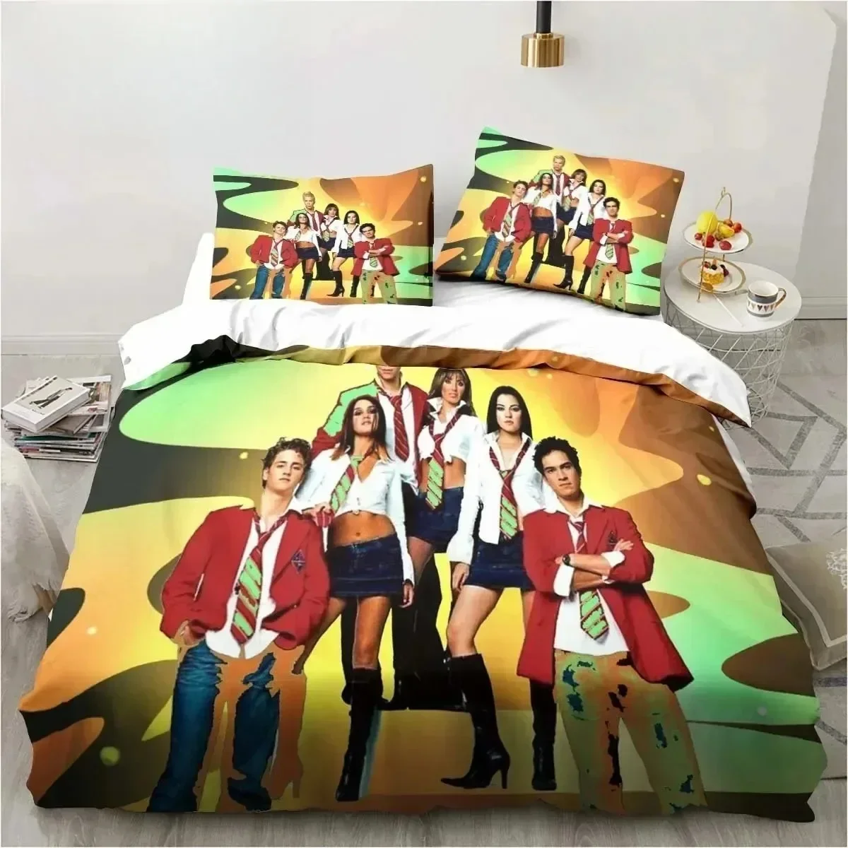 Juego de cama con estampado 3D de banda musical RBD, funda nórdica, edredón, funda de edredón, funda de almohada, King Queen, tamaño doble, niños, niñas y adultos