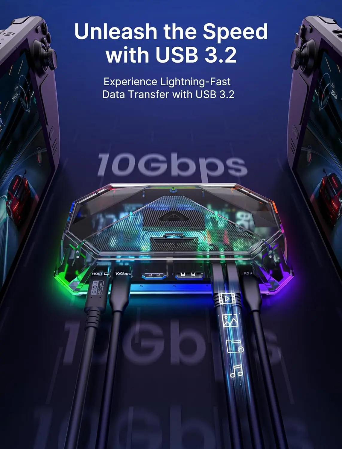 RGB Docking Station for ROG Ally, 12-in-1 ROG Ally Dock with 4K@120Hz HDMI & DisplayPort Gigabit Etherne USB-C 3.2 for Rog Ally