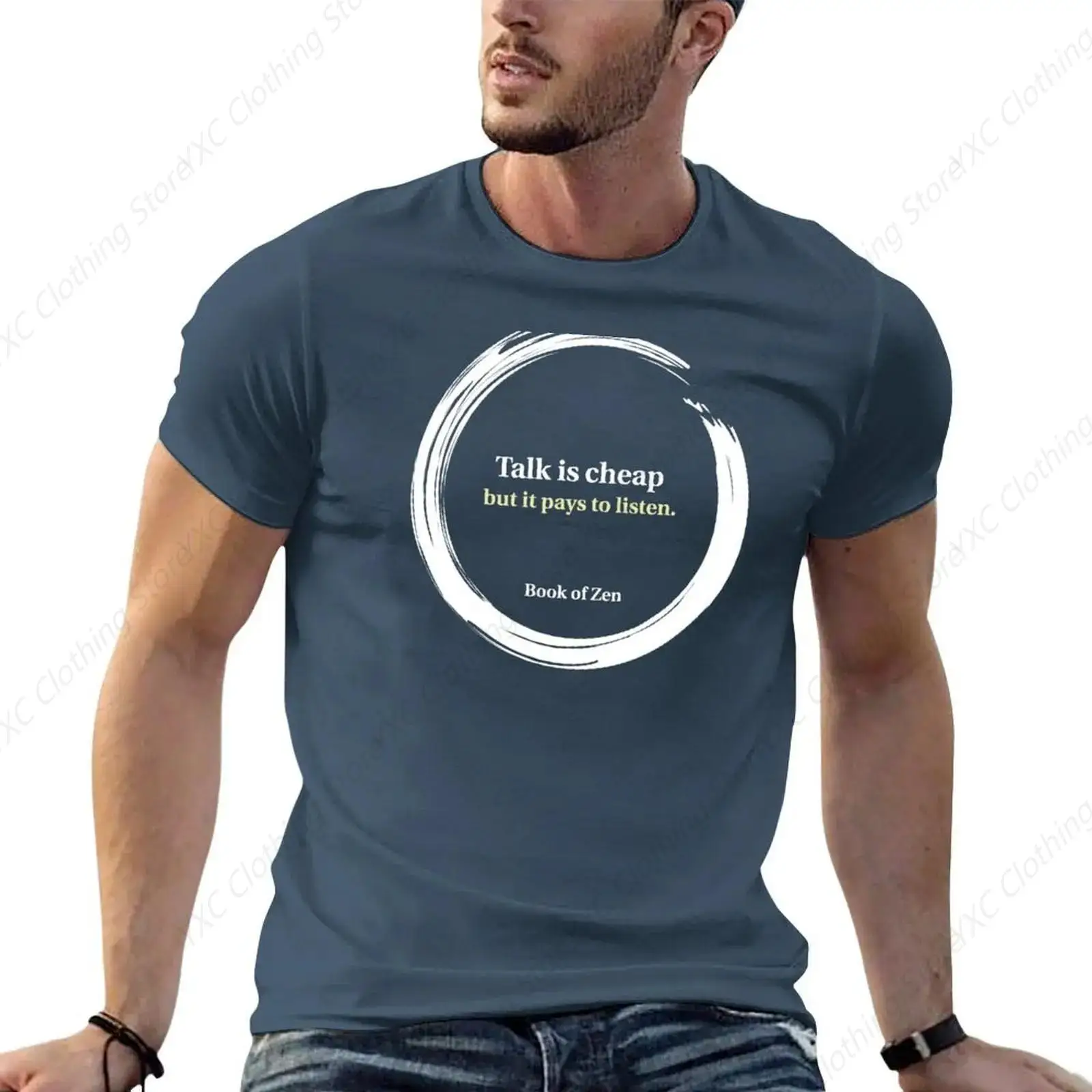 Motivational Quote About Listening & Talking men's T-shirt- Short Sleeve Crew Neck Soft Fitted Tees S - 6XL Fresh Classic