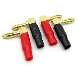 4PCS Right Angle 4mm Banana Plug Audio Speaker Screw Banana Gold Plated Bend 90 Degree Plug Connector