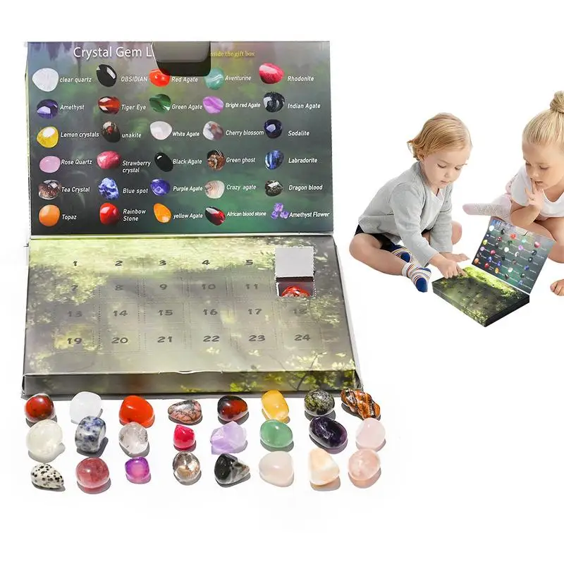 Merry Christmas Crystal Advent Calendar 24 Days Countdown Calendar Natural Gem stones Rock Collection Christmas gift for kids