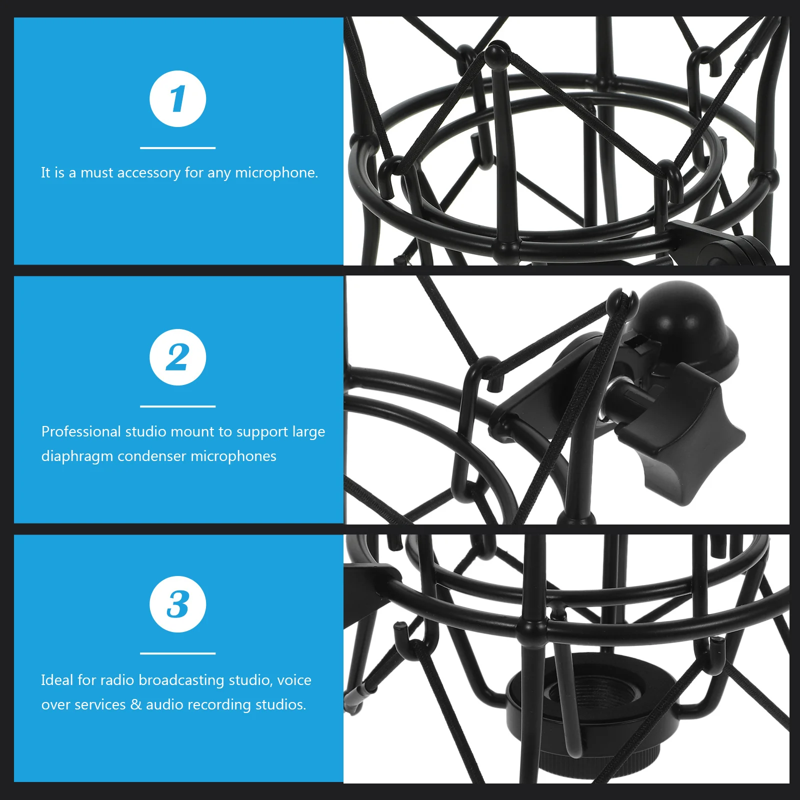 

Professional Metal Mic Shockproof Bracket Black Mount for Condenser Microphones Studio Voice Over Audio Recording