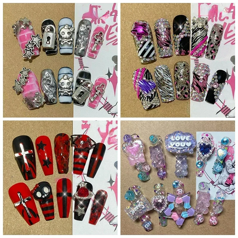 

Handmade Y2K Press On Nail Kawaii Cartoon Fake Nails With Glue Long Coffin Stiletto Full Cover Nail Tips Reusable False Nail