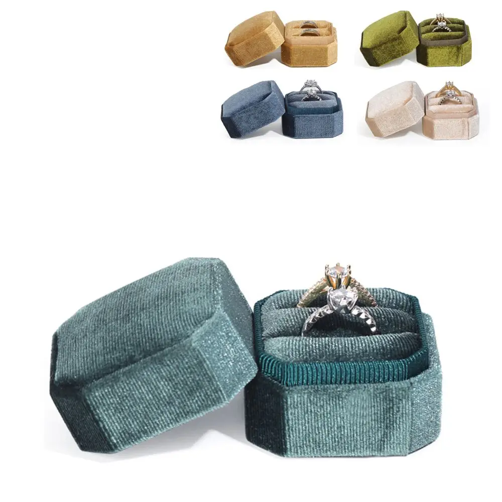 Velvet Jewelry Box Octagonal Ring Box Double Ring Box Wedding Ring Box with Detachable Lid Jewelry Organizer Storage