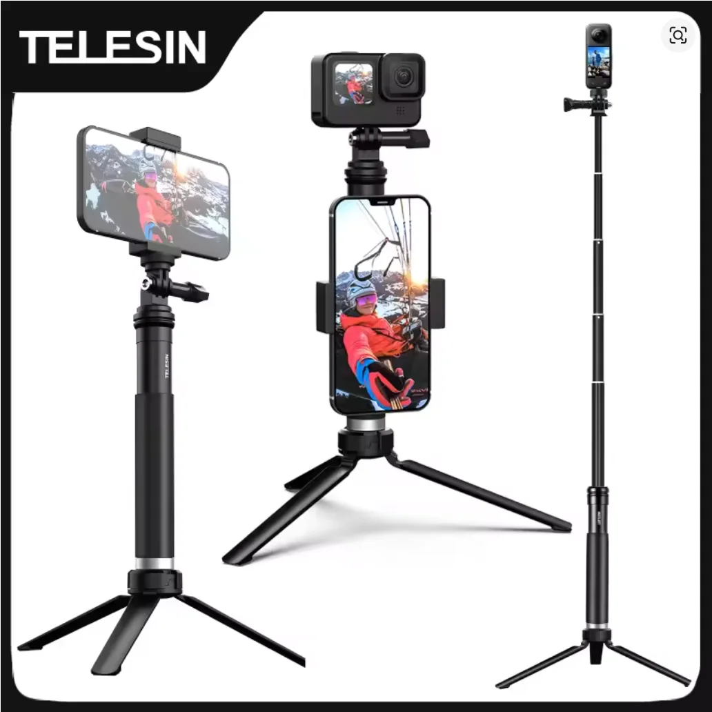 

TELESIN 360° Rotatable Foldable Aluminum Alloy Selfie Stick Tripod Phone Holder Monopod for GoPro DJI Insta360 Smartphones
