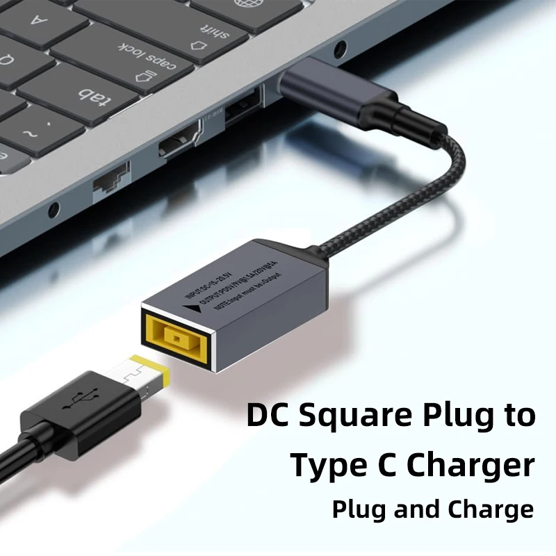 Cavo di ricarica rapido USB C PD da 100 W Spina quadrata CC a convertitore connettore adattatore di alimentazione di tipo C per cavo di ricarica per laptop Lenovo