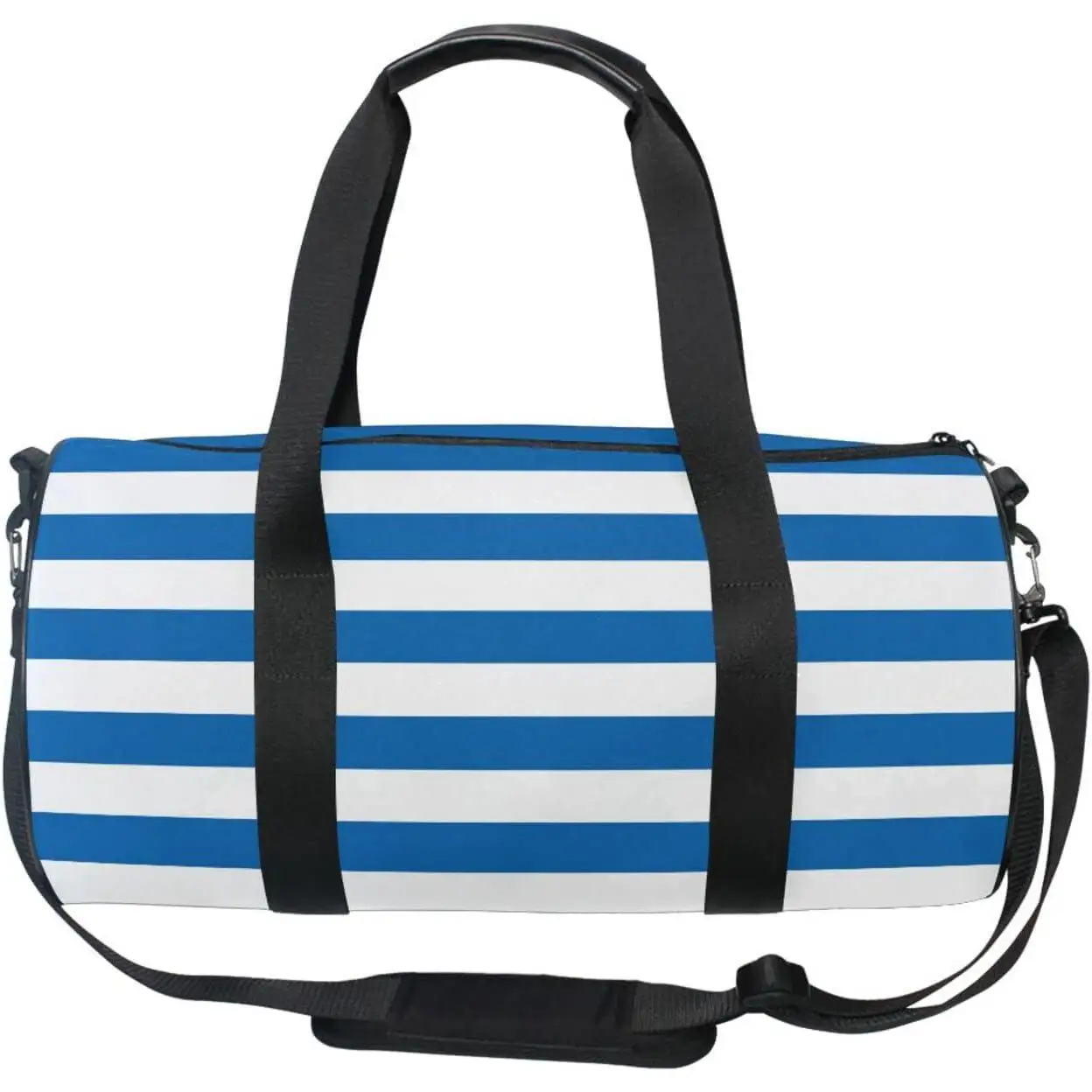 

Sports Tote Gym Bag Blue and White Horizontal Stripe Travel Duffel Bag Shoulder Weekender Overnight Bag