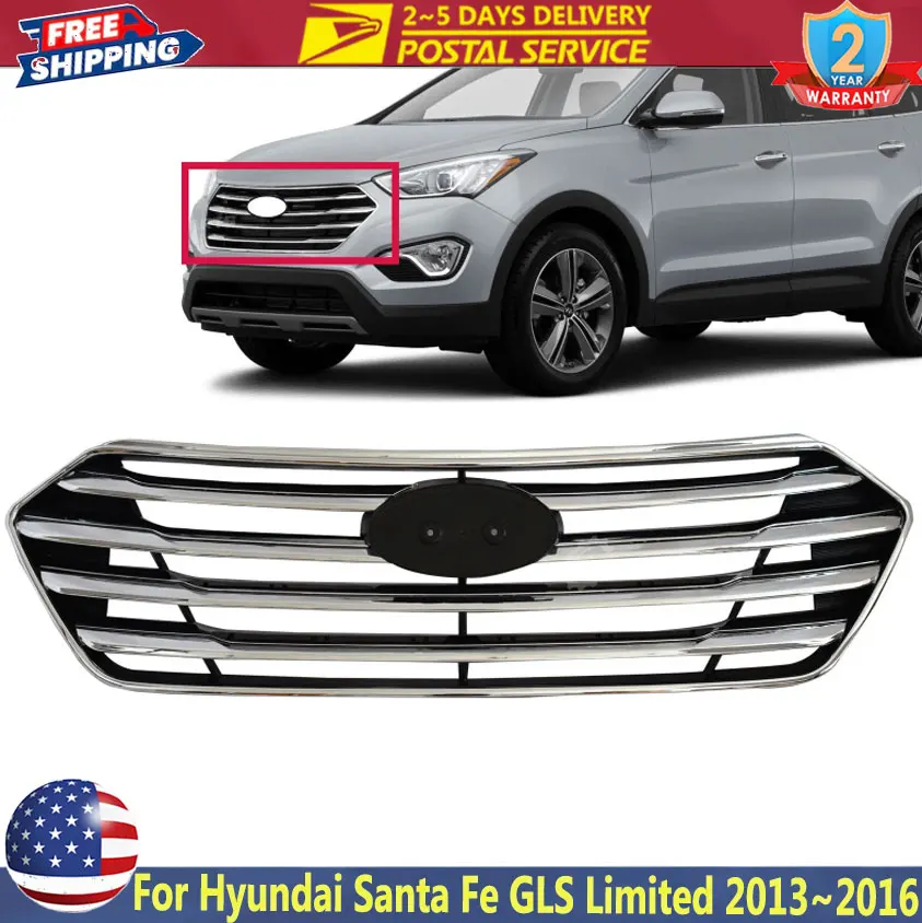 

Car Front Bumper Grille Chrome For Hyundai Santa Fe GLS Limited 2013~2016 3.3L 7 Seat Car Front Bumper Grille Radiator Grille
